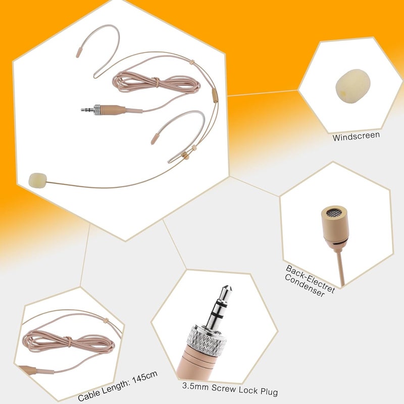 EV SPACES Discreet Dual Earhook Headset Microphone, Over-Ear Headworn Mic Compatible with Sennheiser Wireless Bodypack Transmitter, Ideal for Lectures, Performances, Podcasts, with Windscreen and 1.5m Cable - Image 2